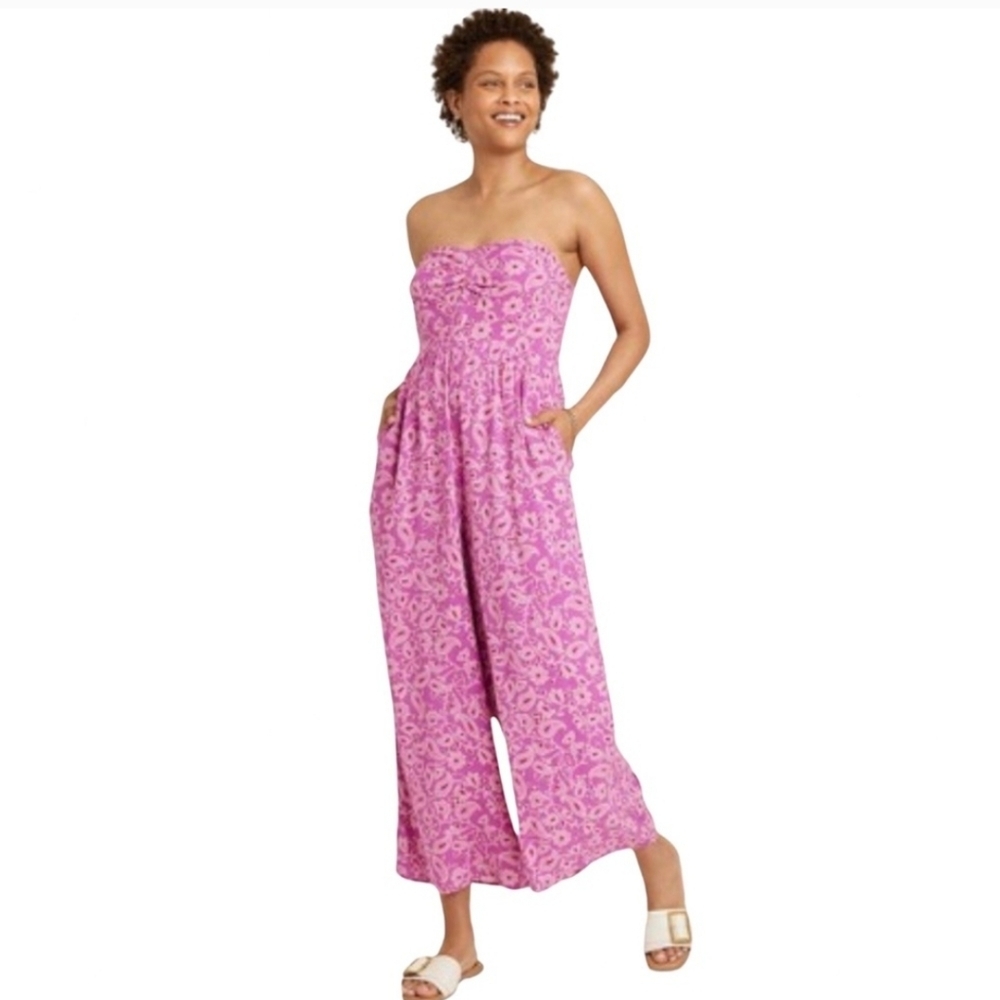 Knox Rose XS Paisley Purple Pink Wide Leg Jumpsuit